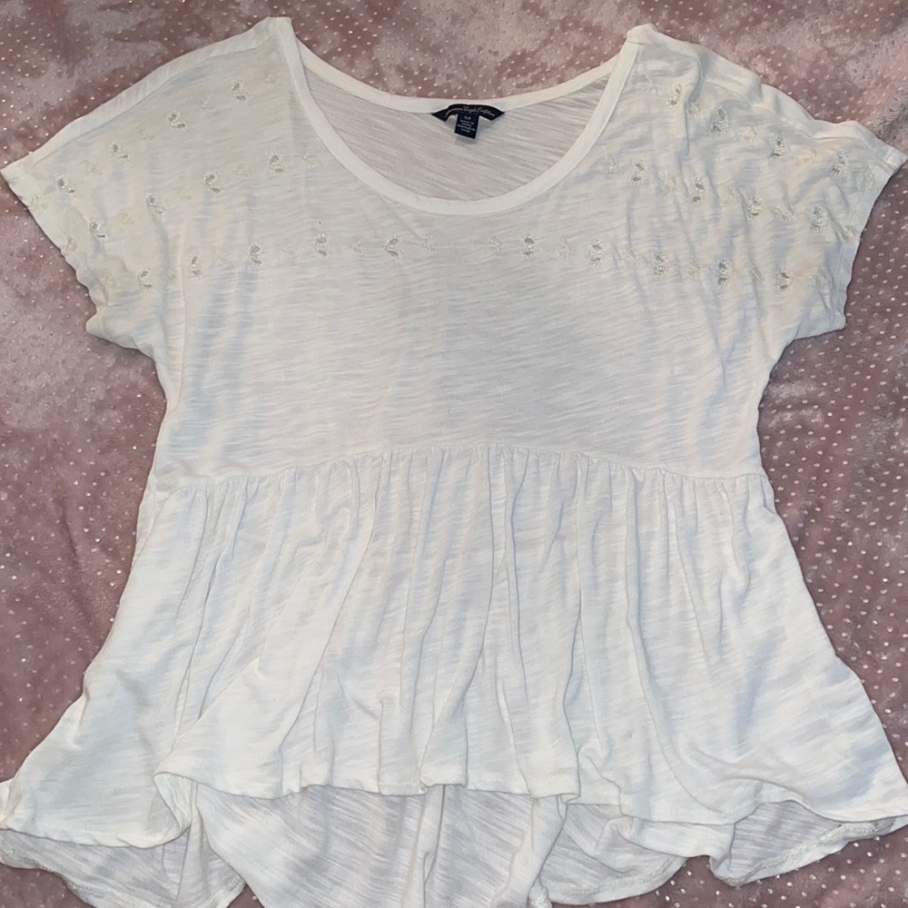 American Eagle white embroidered flowy top